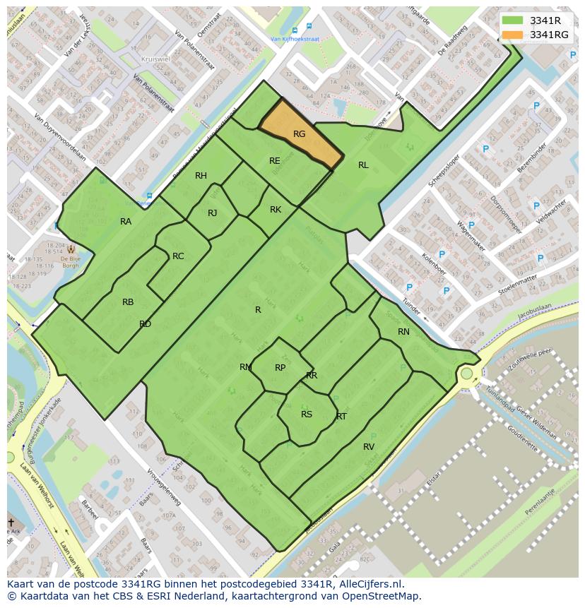 Afbeelding van het postcodegebied 3341 RG op de kaart.