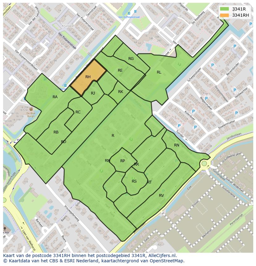 Afbeelding van het postcodegebied 3341 RH op de kaart.