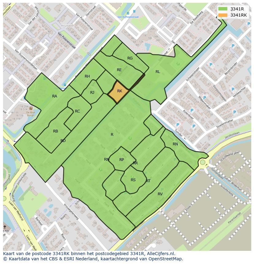 Afbeelding van het postcodegebied 3341 RK op de kaart.