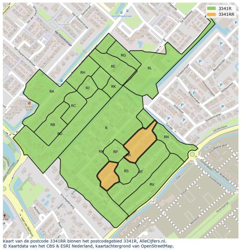 Afbeelding van het postcodegebied 3341 RR op de kaart.