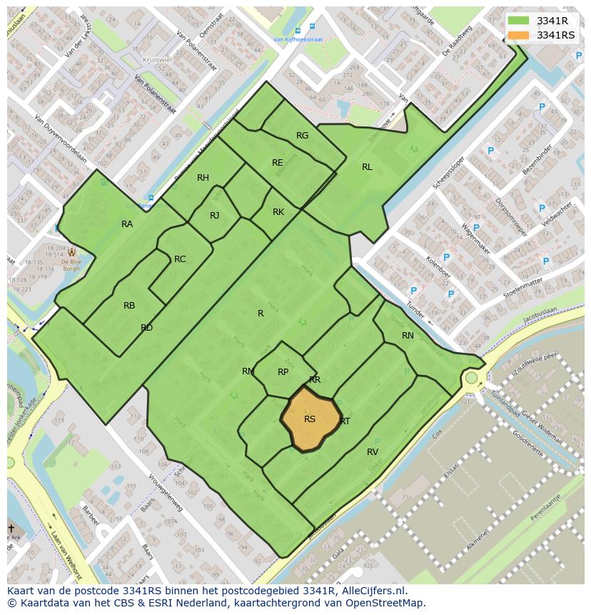 Afbeelding van het postcodegebied 3341 RS op de kaart.