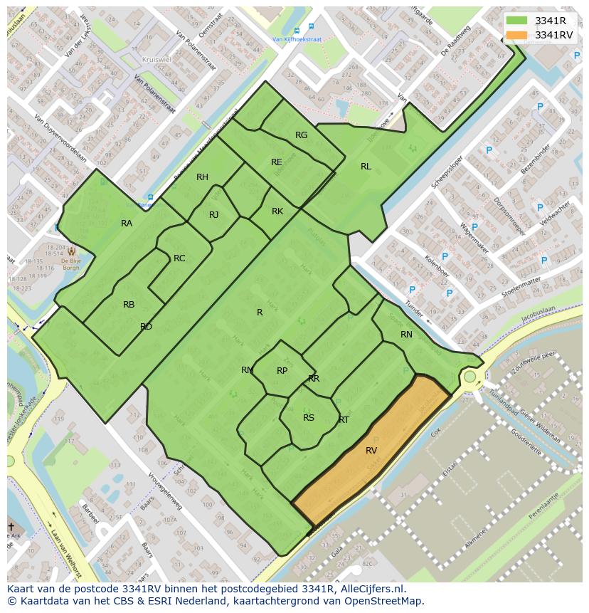 Afbeelding van het postcodegebied 3341 RV op de kaart.