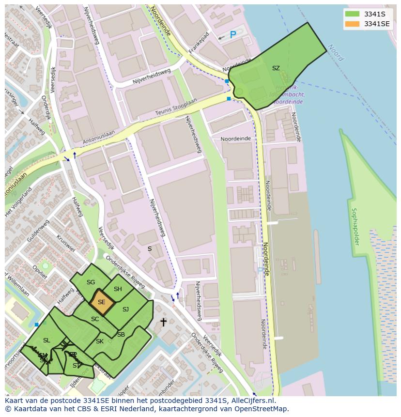 Afbeelding van het postcodegebied 3341 SE op de kaart.