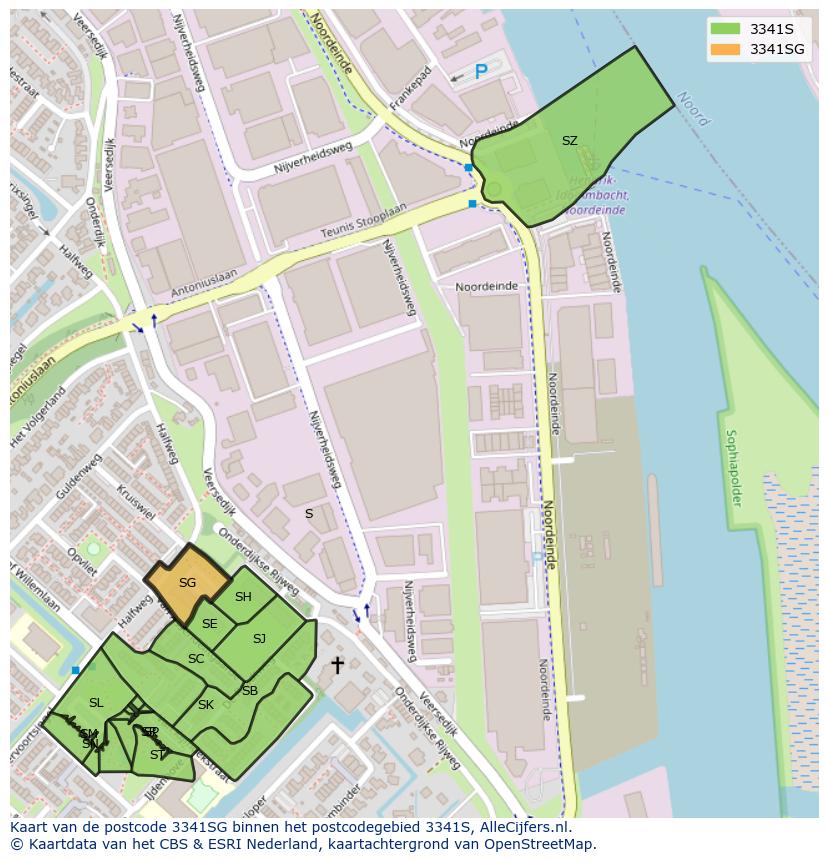 Afbeelding van het postcodegebied 3341 SG op de kaart.