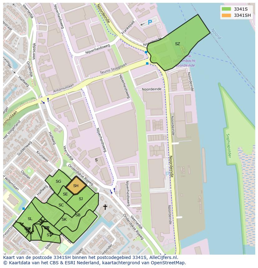 Afbeelding van het postcodegebied 3341 SH op de kaart.