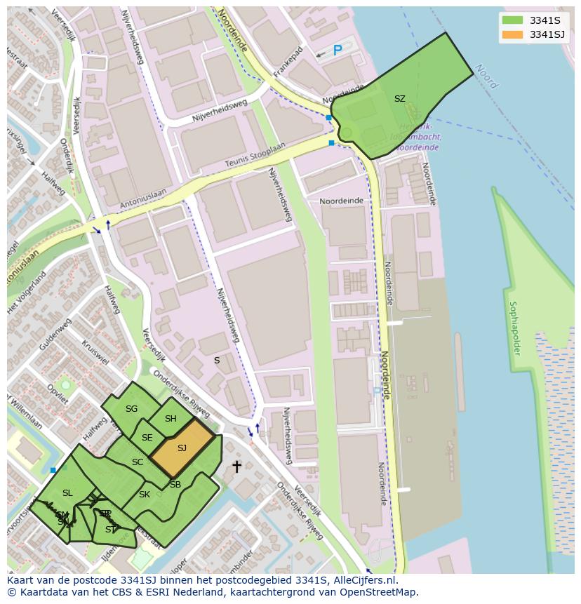 Afbeelding van het postcodegebied 3341 SJ op de kaart.