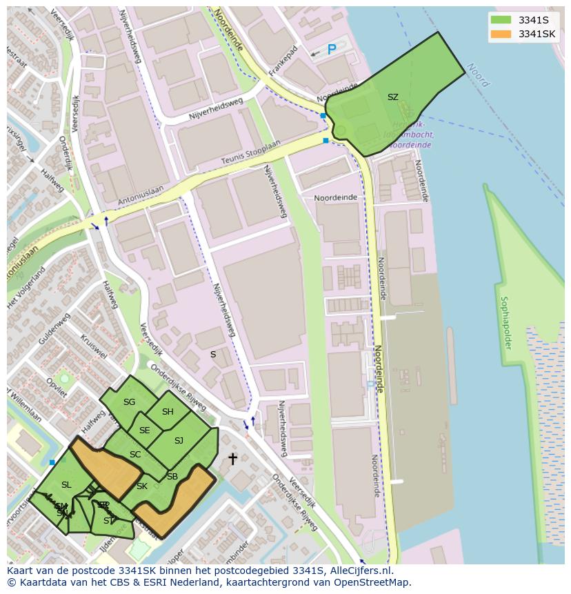 Afbeelding van het postcodegebied 3341 SK op de kaart.
