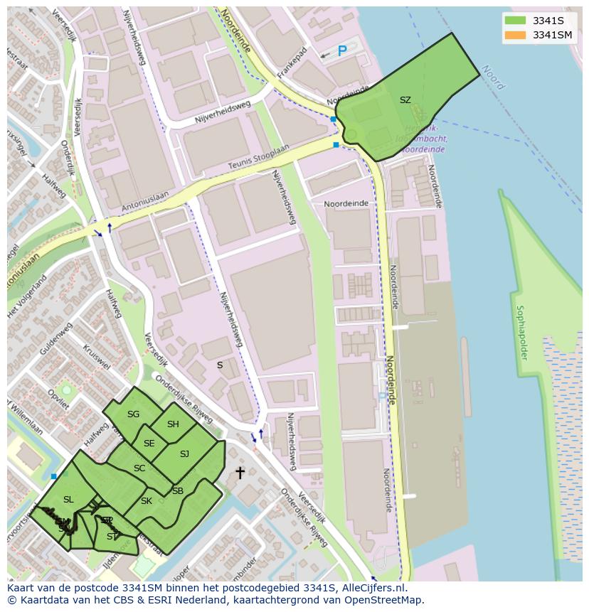 Afbeelding van het postcodegebied 3341 SM op de kaart.