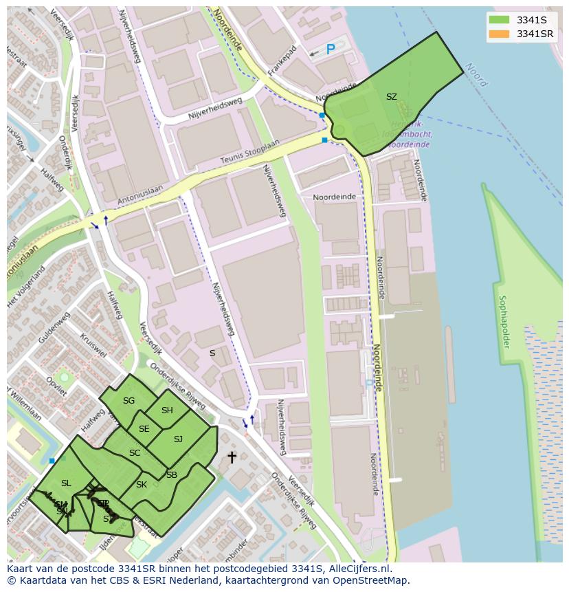 Afbeelding van het postcodegebied 3341 SR op de kaart.