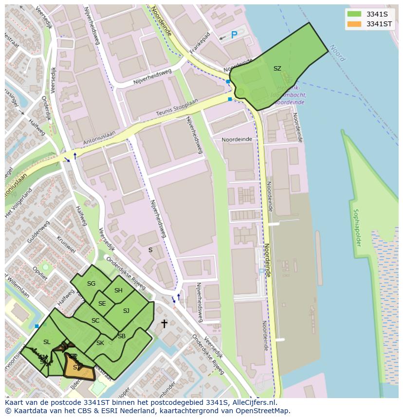 Afbeelding van het postcodegebied 3341 ST op de kaart.