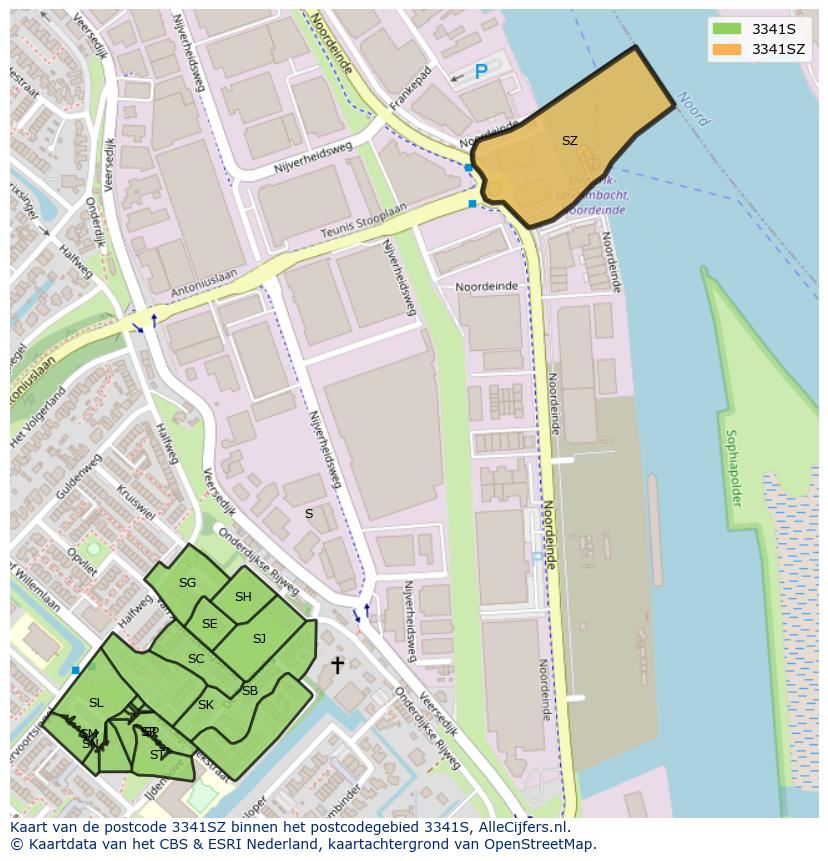 Afbeelding van het postcodegebied 3341 SZ op de kaart.