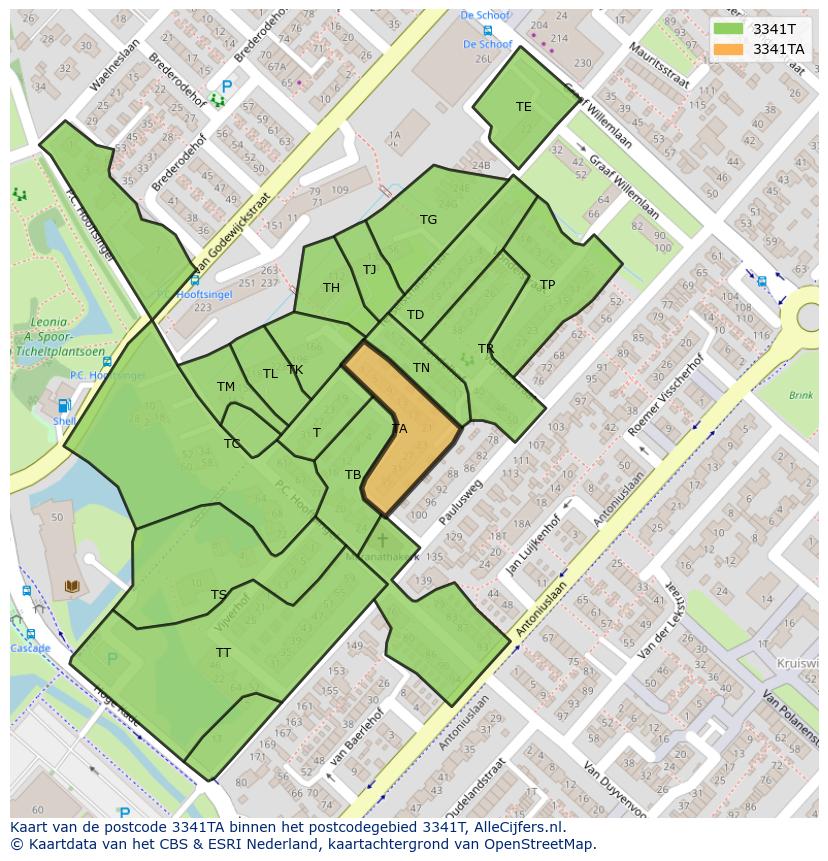 Afbeelding van het postcodegebied 3341 TA op de kaart.