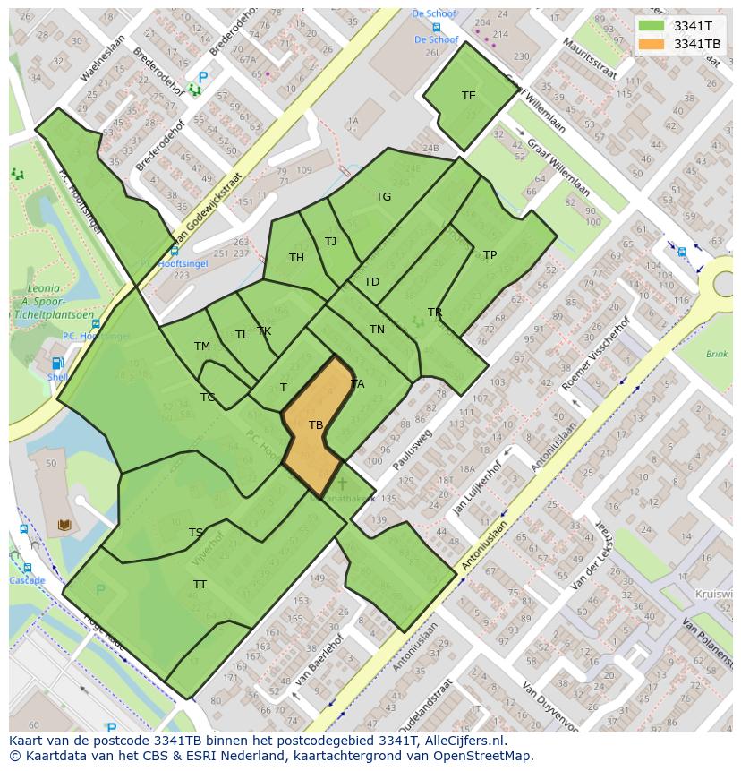 Afbeelding van het postcodegebied 3341 TB op de kaart.