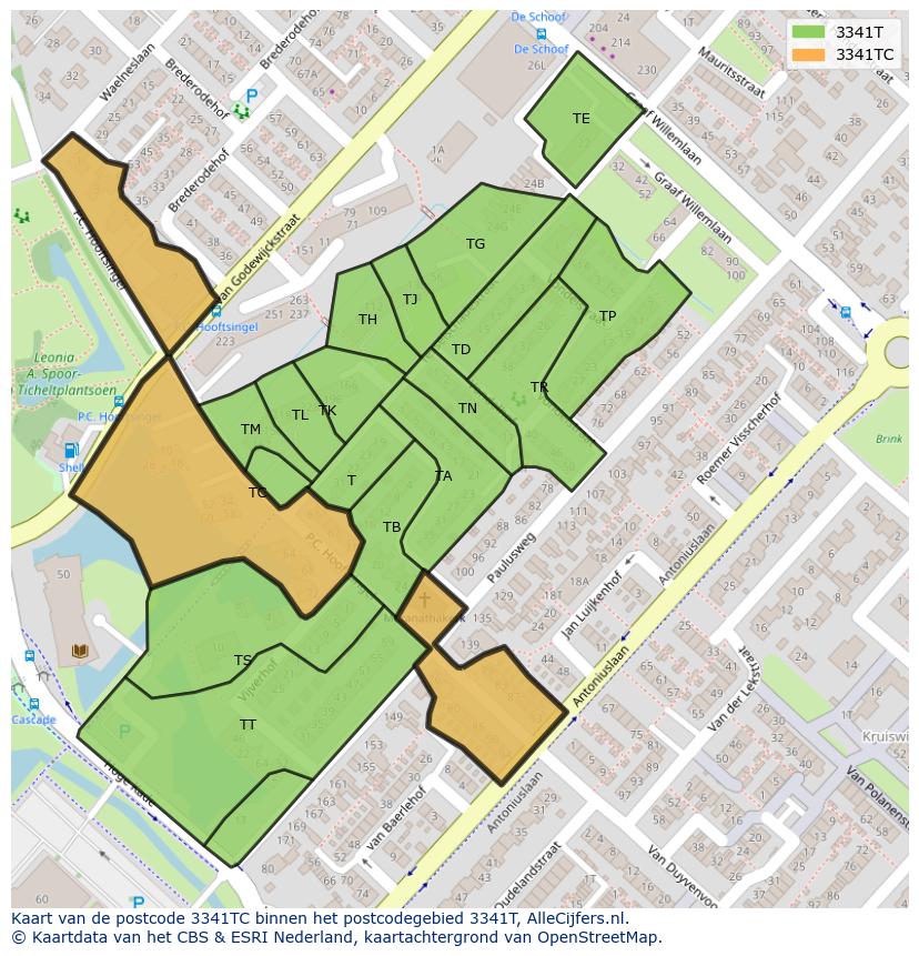Afbeelding van het postcodegebied 3341 TC op de kaart.