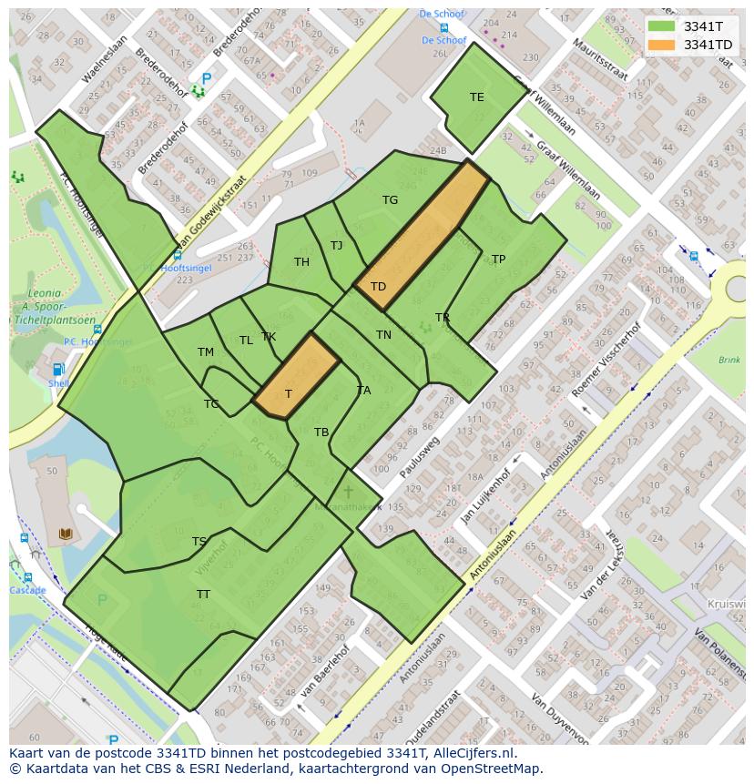 Afbeelding van het postcodegebied 3341 TD op de kaart.