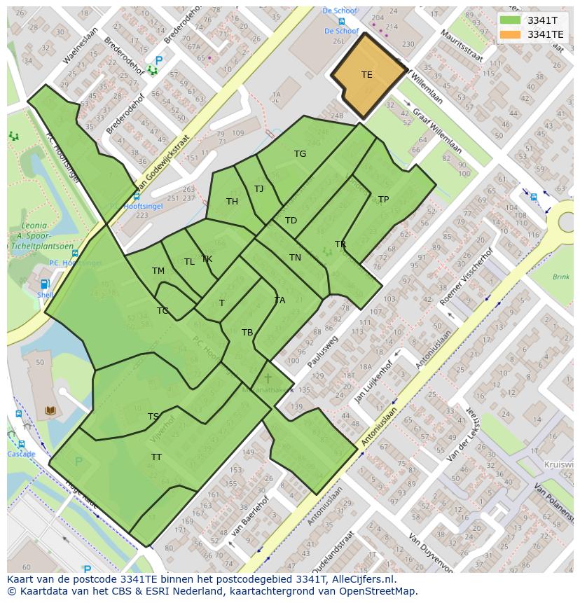 Afbeelding van het postcodegebied 3341 TE op de kaart.