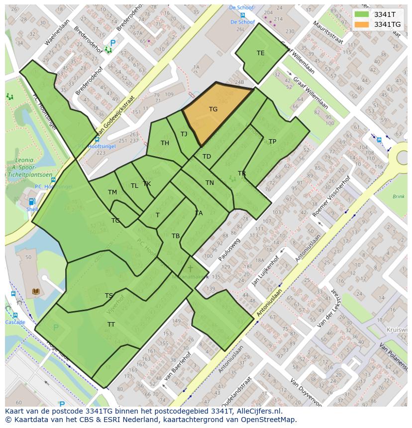 Afbeelding van het postcodegebied 3341 TG op de kaart.