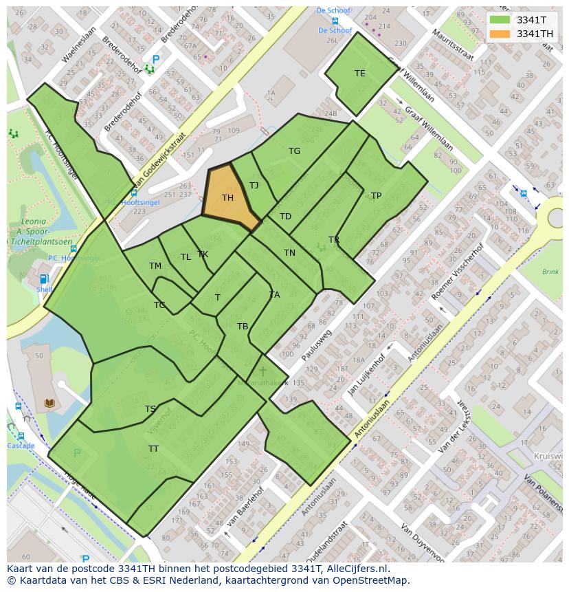 Afbeelding van het postcodegebied 3341 TH op de kaart.