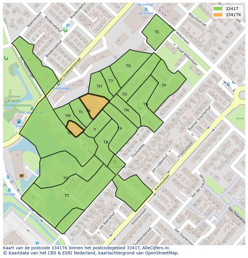 Afbeelding van het postcodegebied 3341 TK op de kaart.