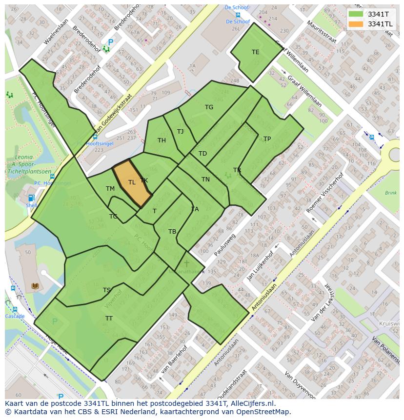Afbeelding van het postcodegebied 3341 TL op de kaart.