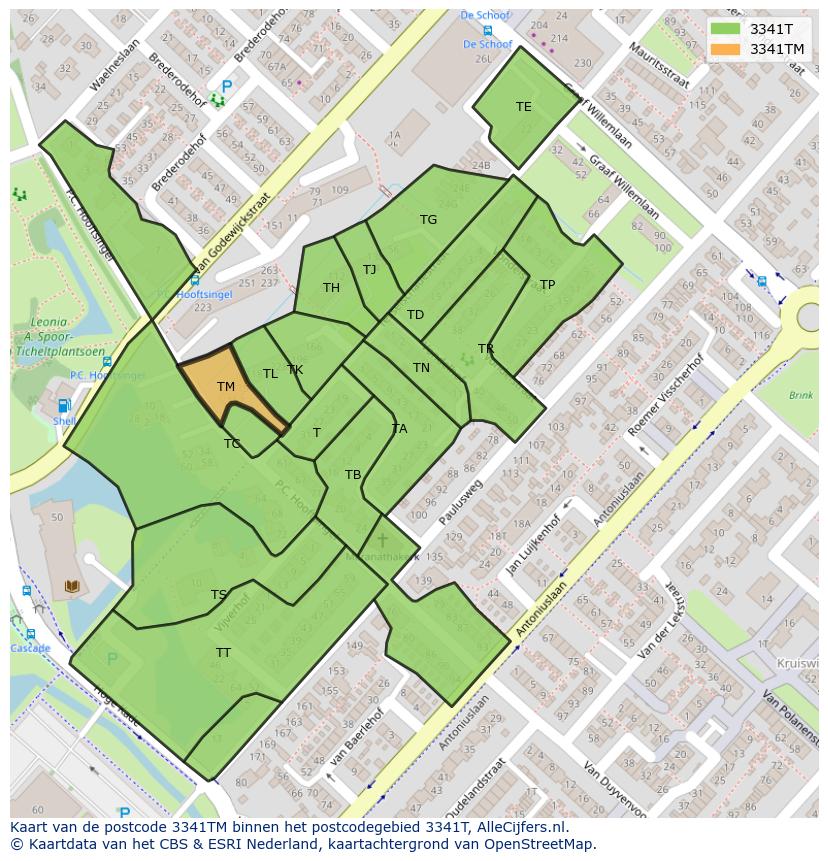 Afbeelding van het postcodegebied 3341 TM op de kaart.