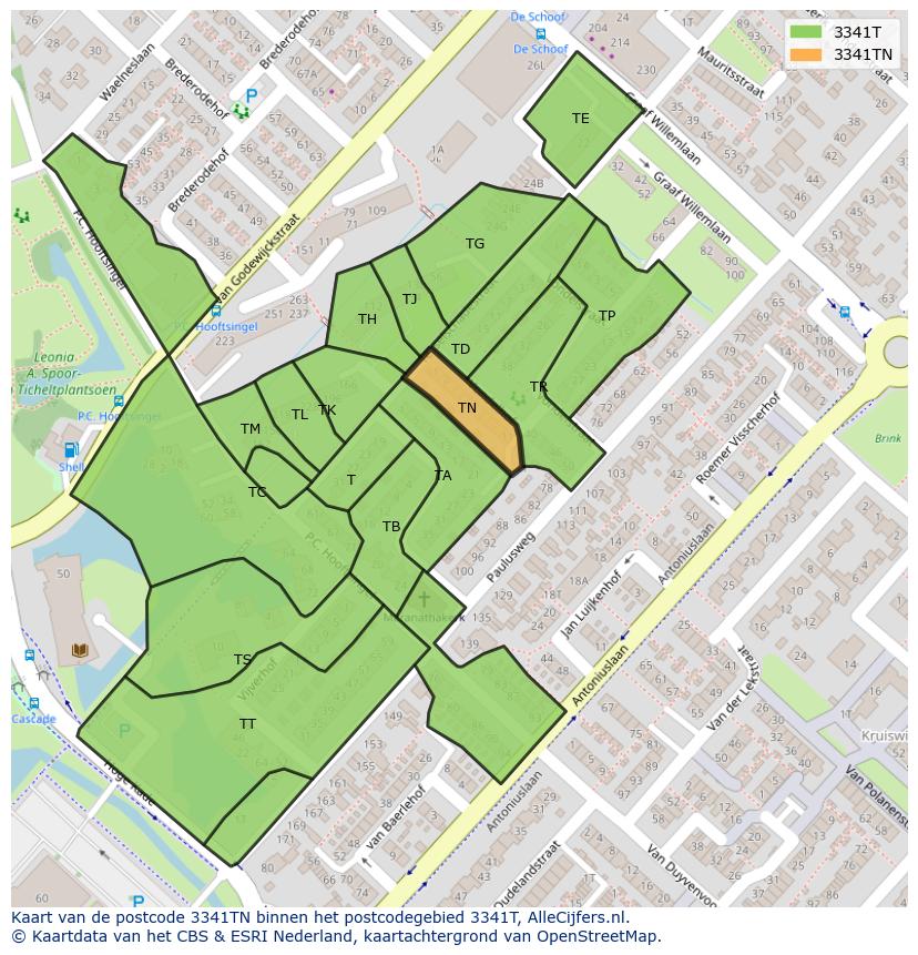 Afbeelding van het postcodegebied 3341 TN op de kaart.