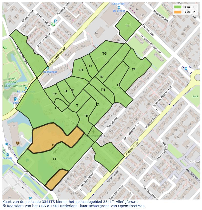 Afbeelding van het postcodegebied 3341 TS op de kaart.