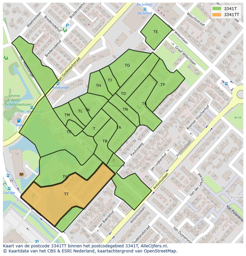 Afbeelding van het postcodegebied 3341 TT op de kaart.