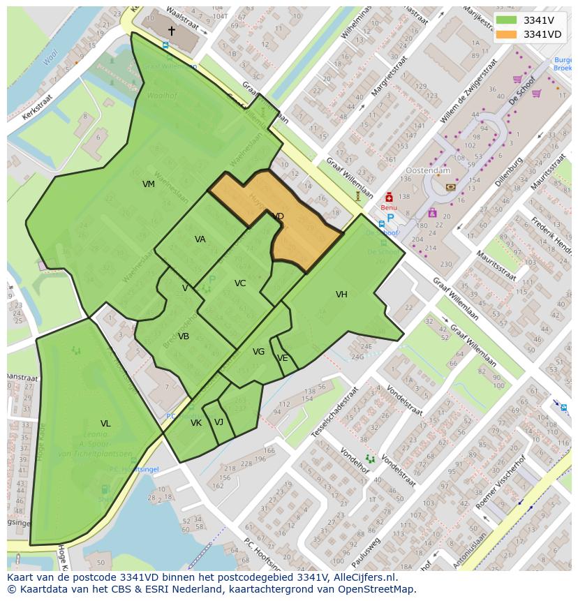 Afbeelding van het postcodegebied 3341 VD op de kaart.