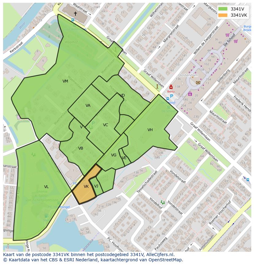 Afbeelding van het postcodegebied 3341 VK op de kaart.