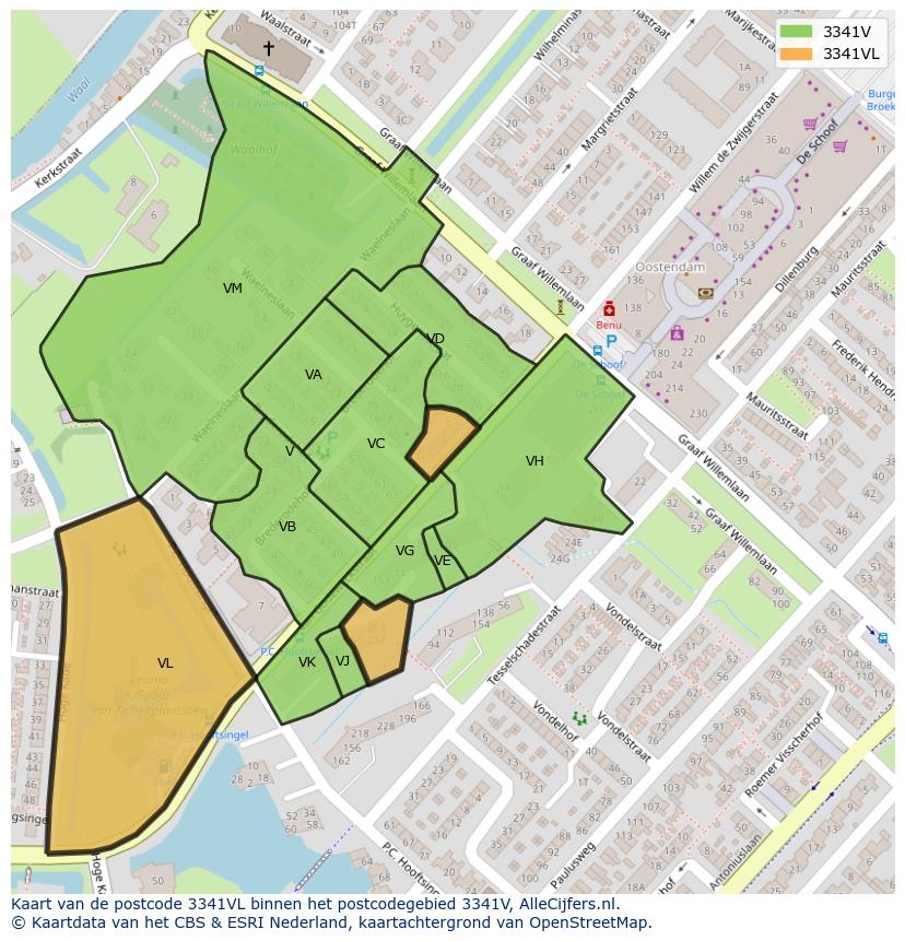 Afbeelding van het postcodegebied 3341 VL op de kaart.