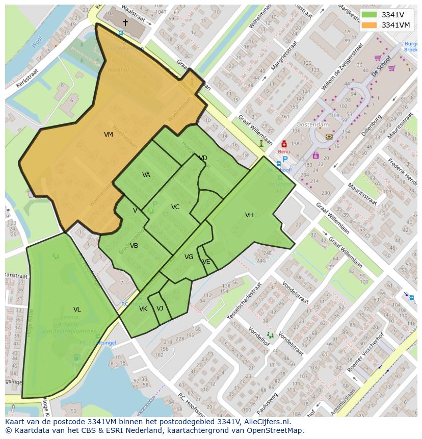 Afbeelding van het postcodegebied 3341 VM op de kaart.
