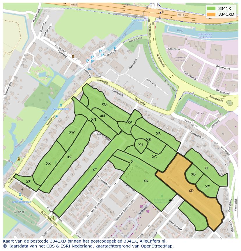 Afbeelding van het postcodegebied 3341 XD op de kaart.