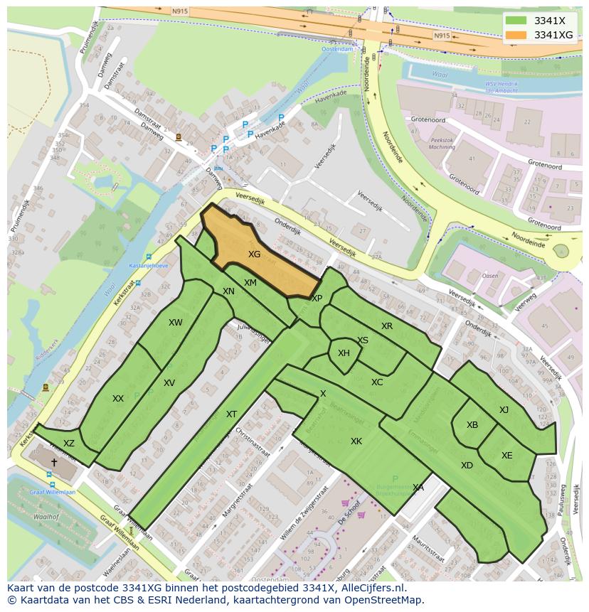 Afbeelding van het postcodegebied 3341 XG op de kaart.