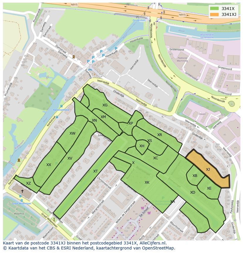 Afbeelding van het postcodegebied 3341 XJ op de kaart.