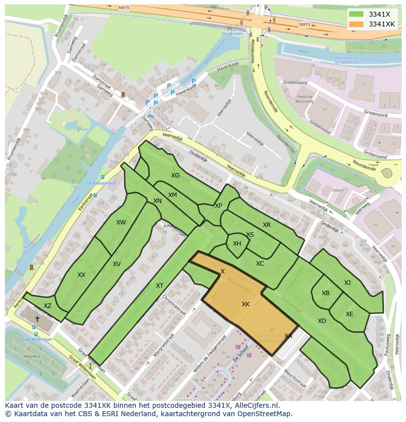 Afbeelding van het postcodegebied 3341 XK op de kaart.