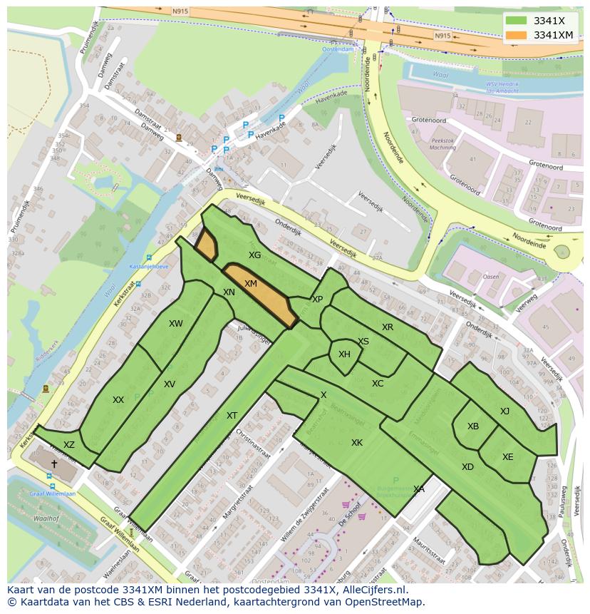 Afbeelding van het postcodegebied 3341 XM op de kaart.