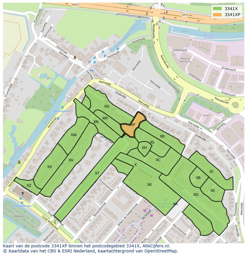 Afbeelding van het postcodegebied 3341 XP op de kaart.