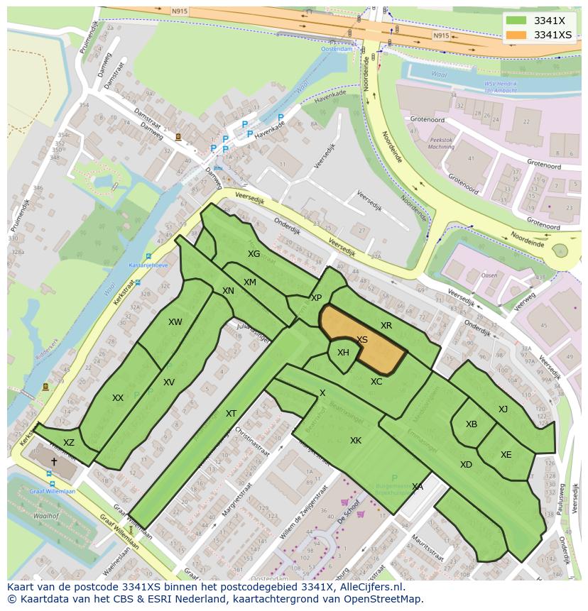Afbeelding van het postcodegebied 3341 XS op de kaart.