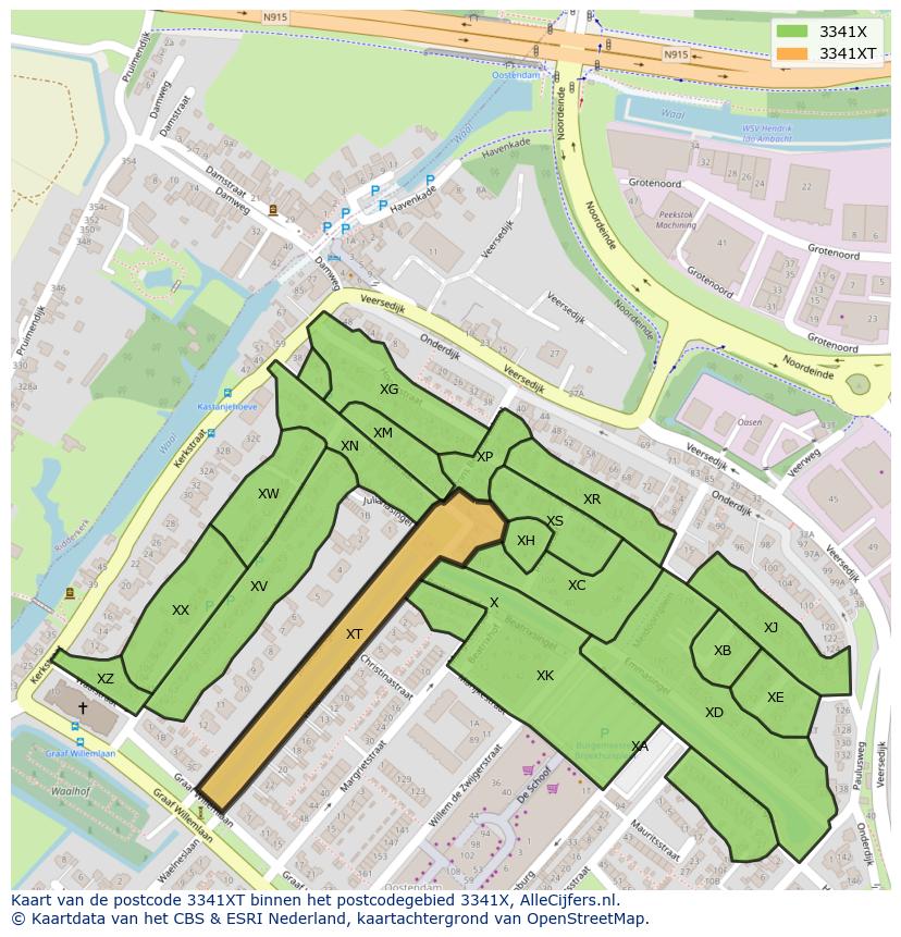 Afbeelding van het postcodegebied 3341 XT op de kaart.