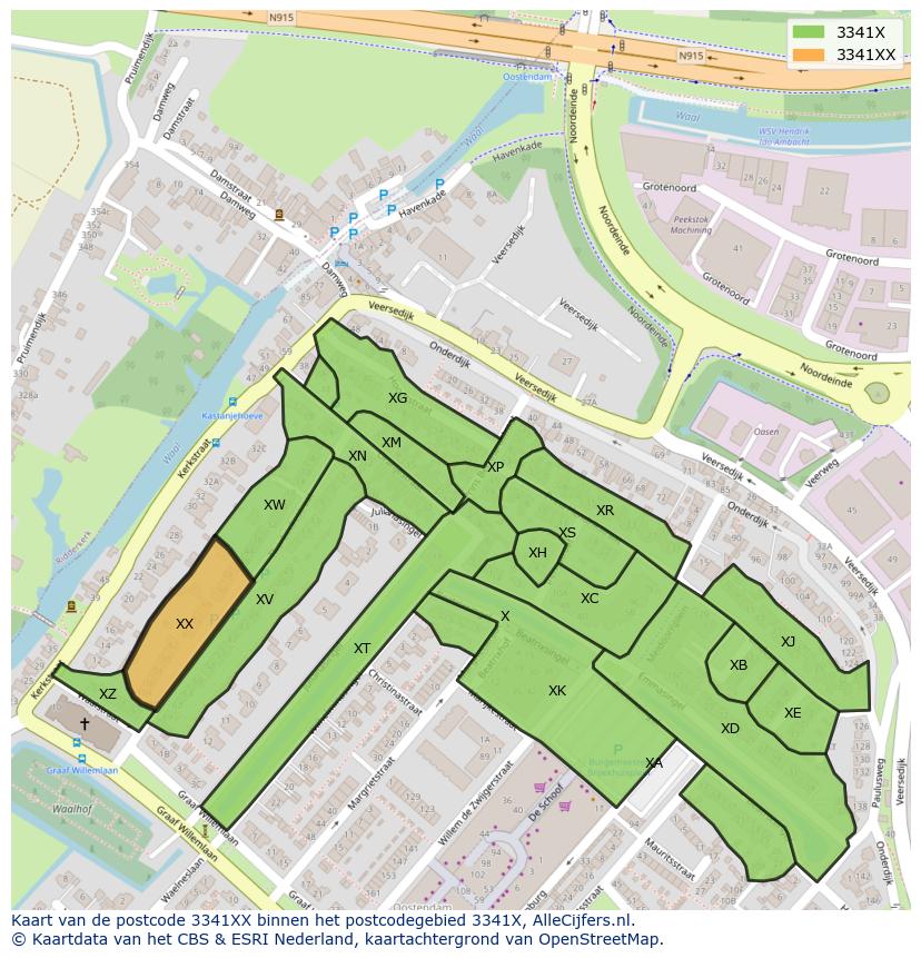 Afbeelding van het postcodegebied 3341 XX op de kaart.