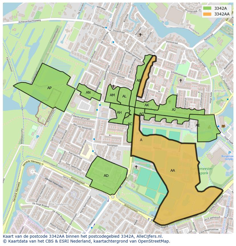 Afbeelding van het postcodegebied 3342 AA op de kaart.