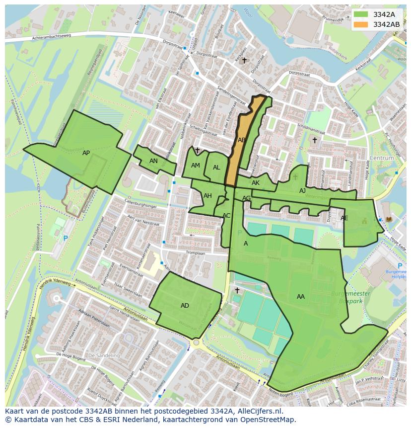 Afbeelding van het postcodegebied 3342 AB op de kaart.
