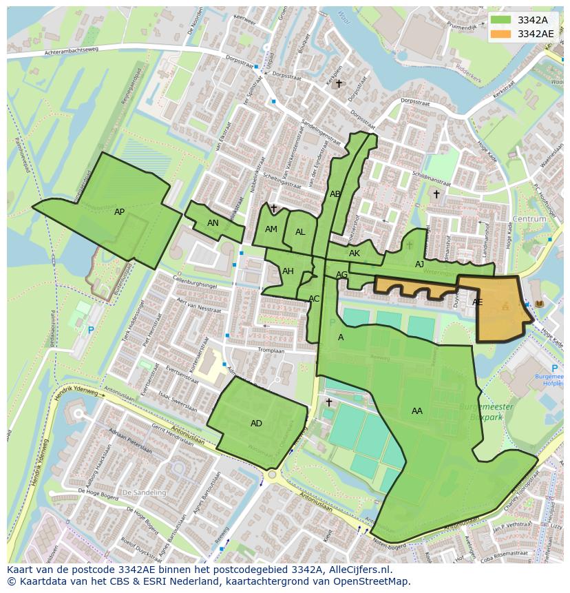 Afbeelding van het postcodegebied 3342 AE op de kaart.