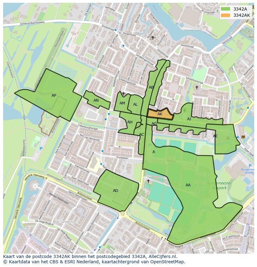 Afbeelding van het postcodegebied 3342 AK op de kaart.