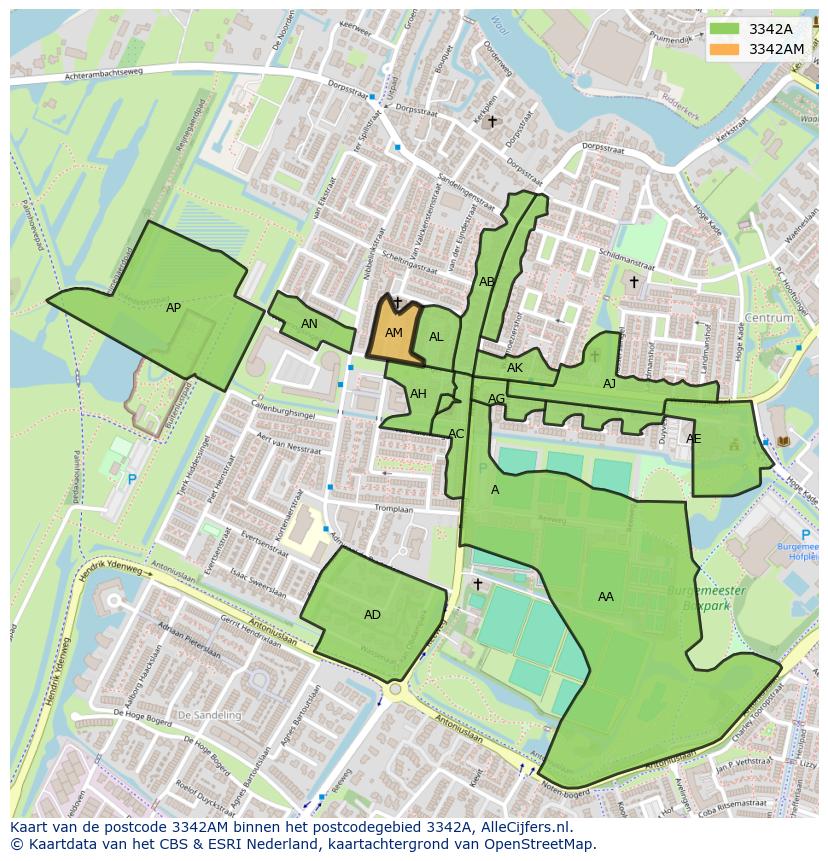 Afbeelding van het postcodegebied 3342 AM op de kaart.