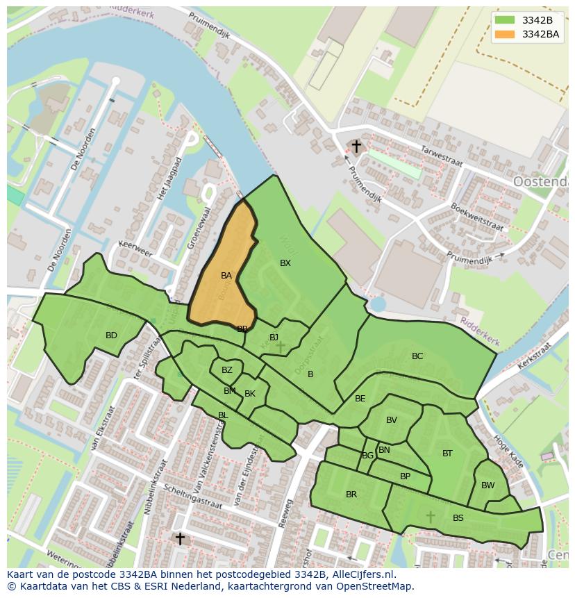 Afbeelding van het postcodegebied 3342 BA op de kaart.