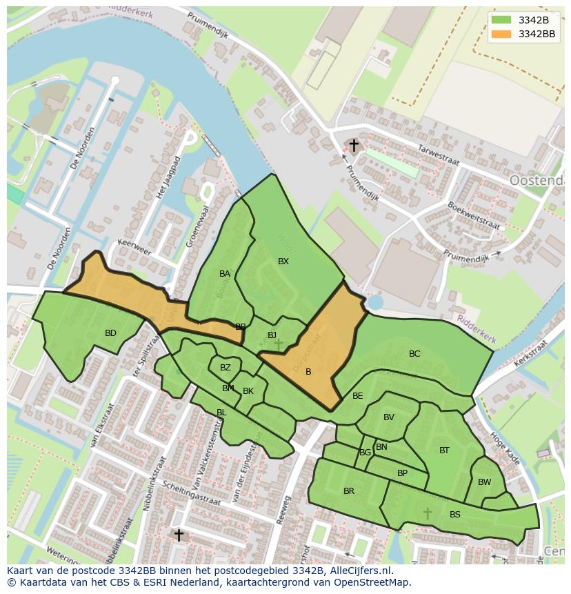 Afbeelding van het postcodegebied 3342 BB op de kaart.