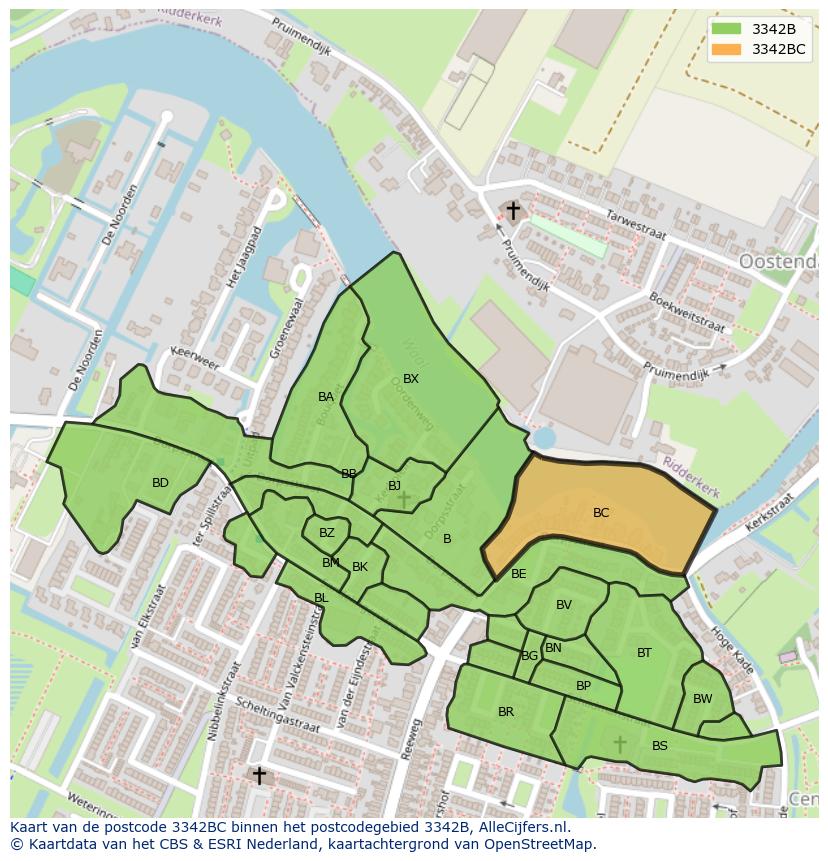 Afbeelding van het postcodegebied 3342 BC op de kaart.