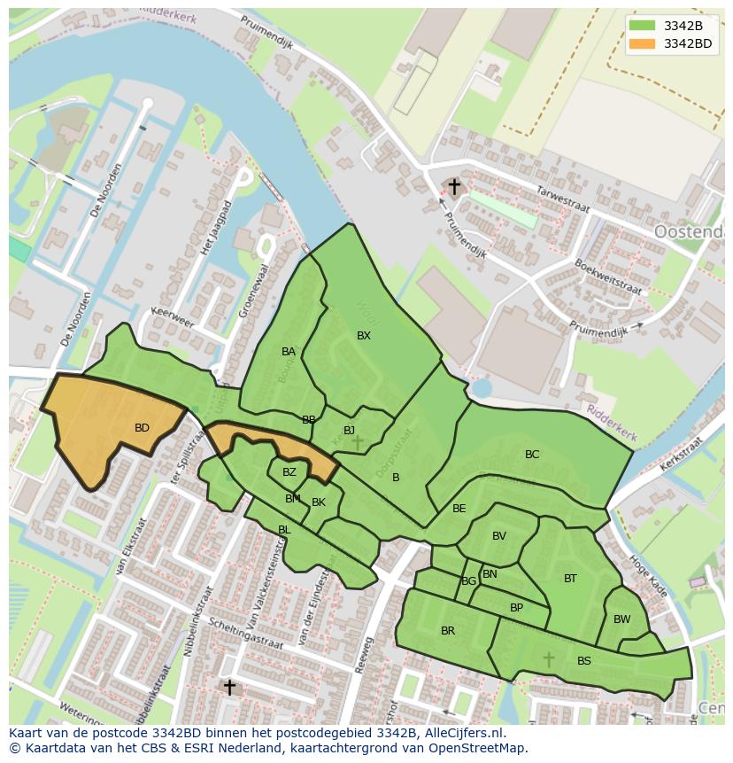 Afbeelding van het postcodegebied 3342 BD op de kaart.